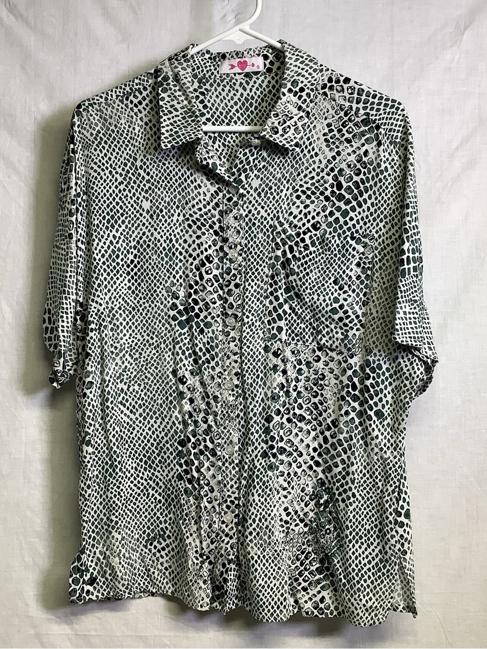 Buddy Love Men’s Green/White Snakeskin Pattern Button Up Shirt Sz M